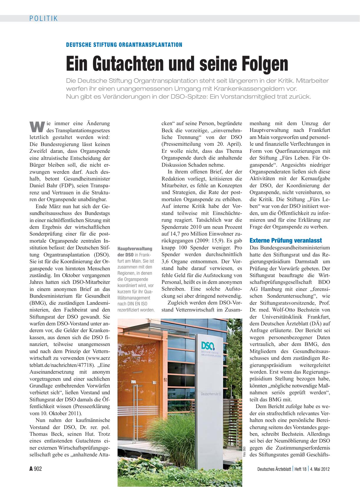 Vorschauseite 1: Deutsche Stiftung Organtransplantation: Ein Gutachten und seine Folgen