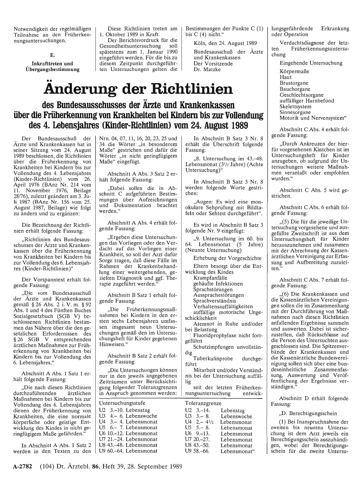Vorschauseite 1: Änderung der Richtlinien des Bundesausschusses der Ärzte und Krankenkassen über die Früherkennung von Krankheiten bei Kindern bis zur Vollendung des 4. Lebensjahres (Kinder-Richtl…