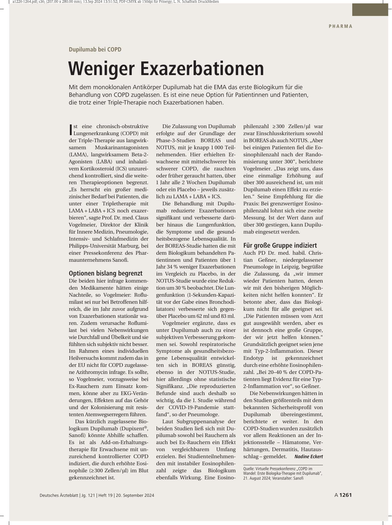 Vorschauseite 1: Dupilumab bei COPD: Weniger Exazerbationen