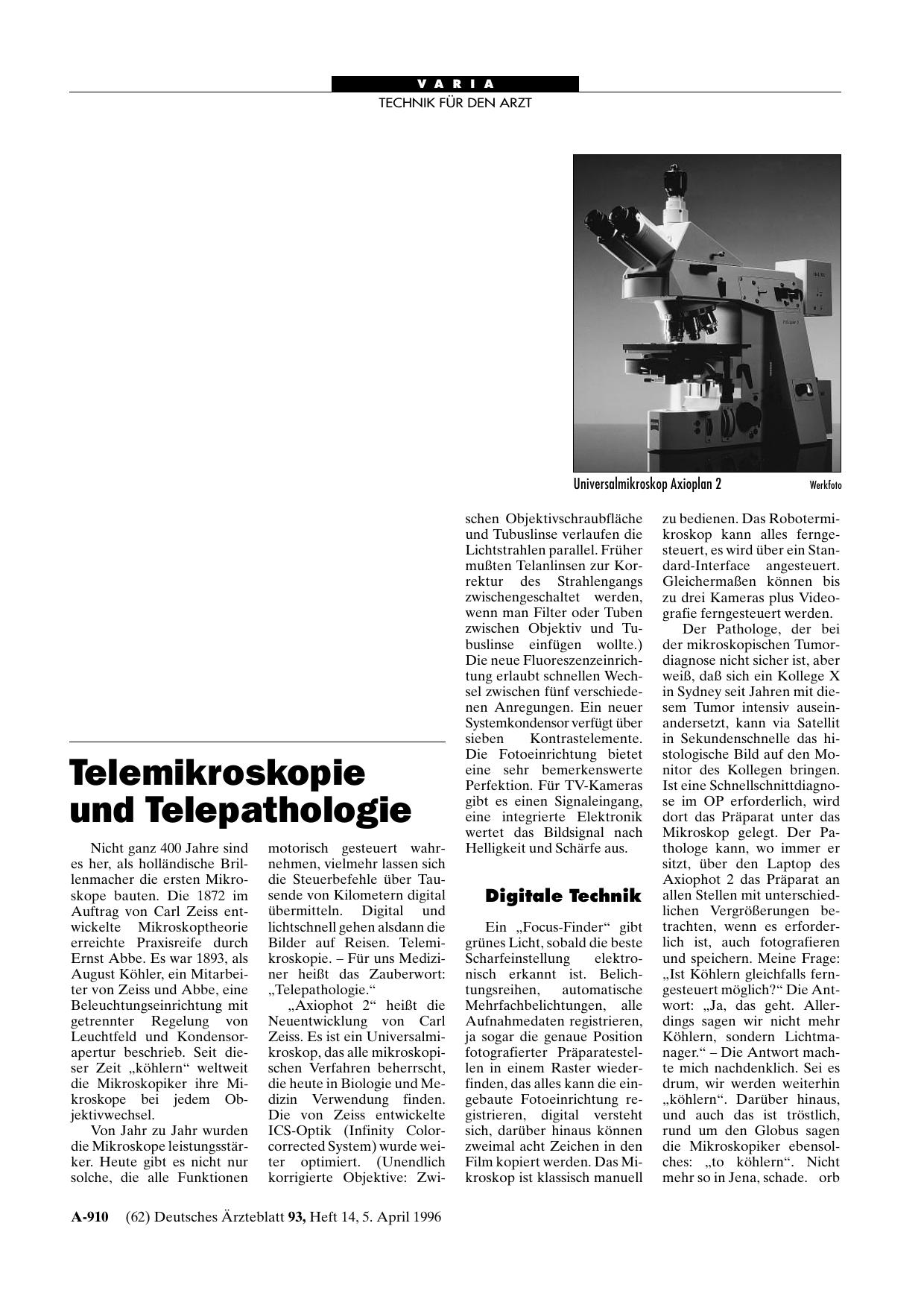 Vorschauseite 1: Telemikroskopie und Telepathologie