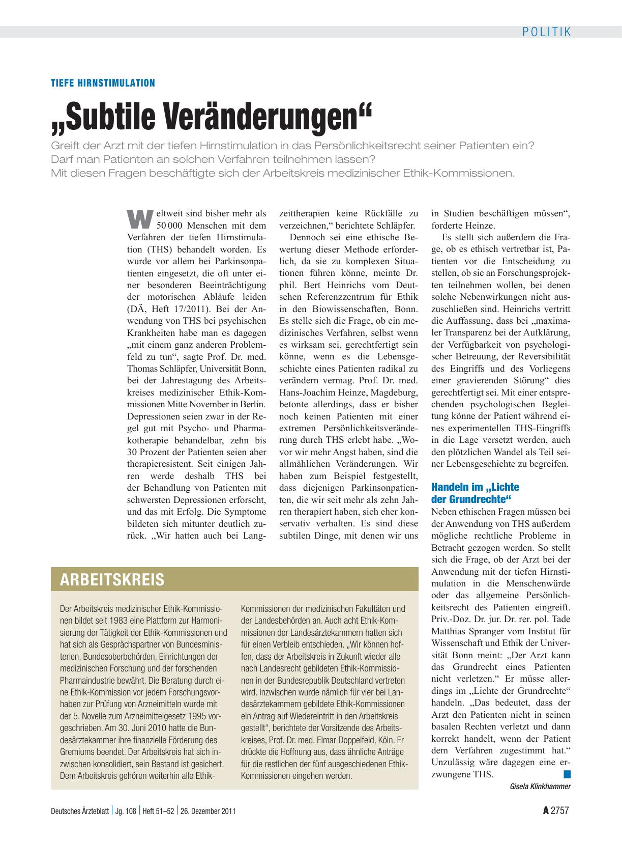 Vorschauseite 1: Tiefe Hirnstimulation: „Subtile Veränderungen“