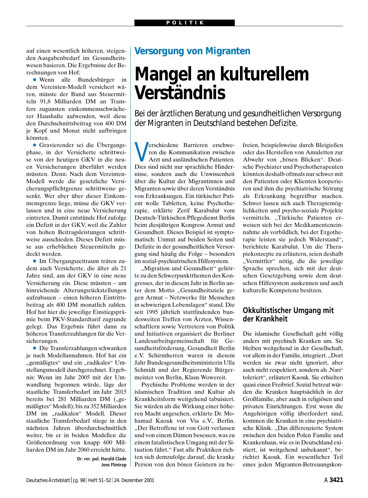 Vorschauseite 1: Versorgung von Migranten: Mangel an kulturellem Verständnis