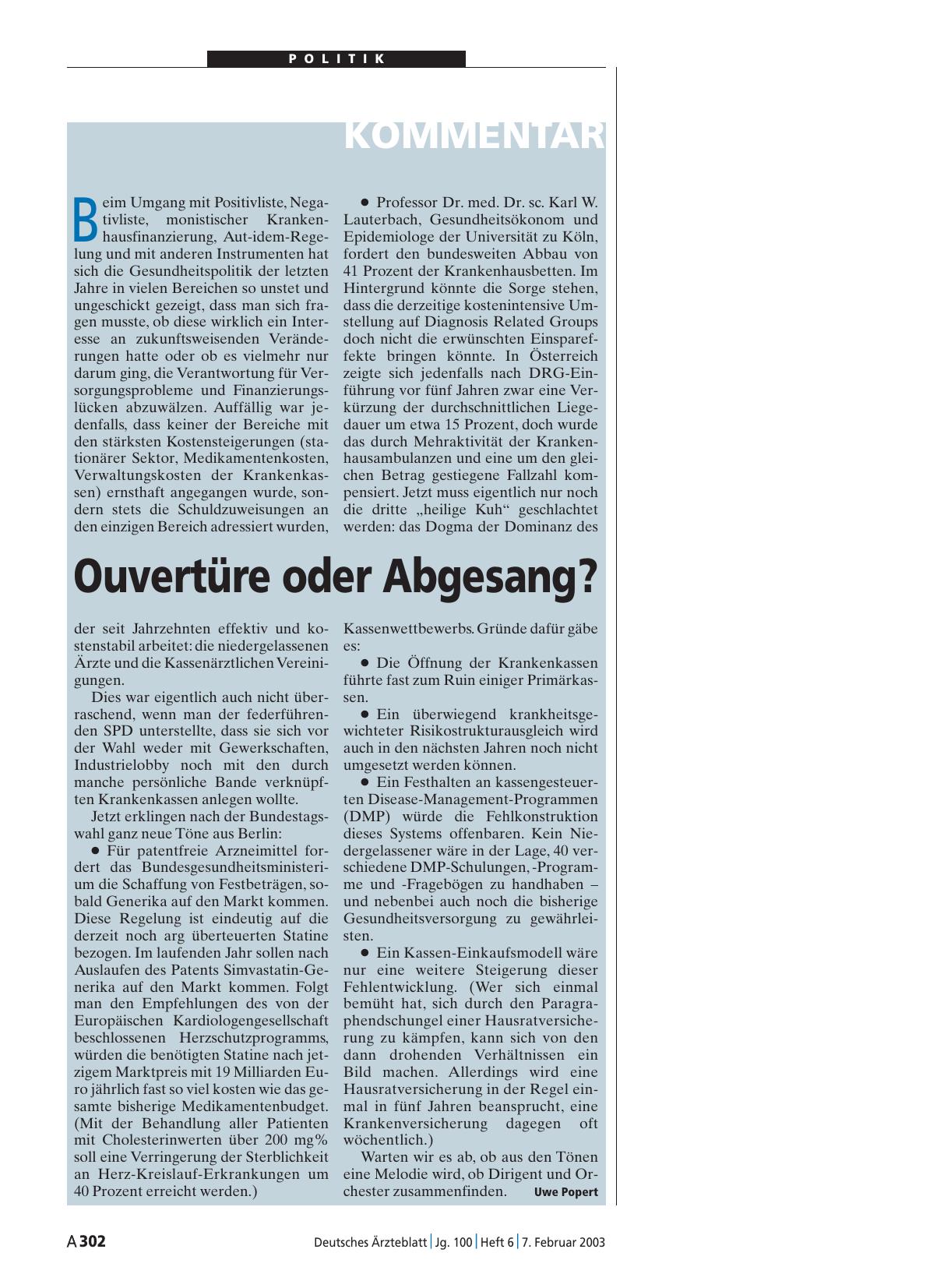 Vorschauseite 1: Ouvertüre oder Abgesang?