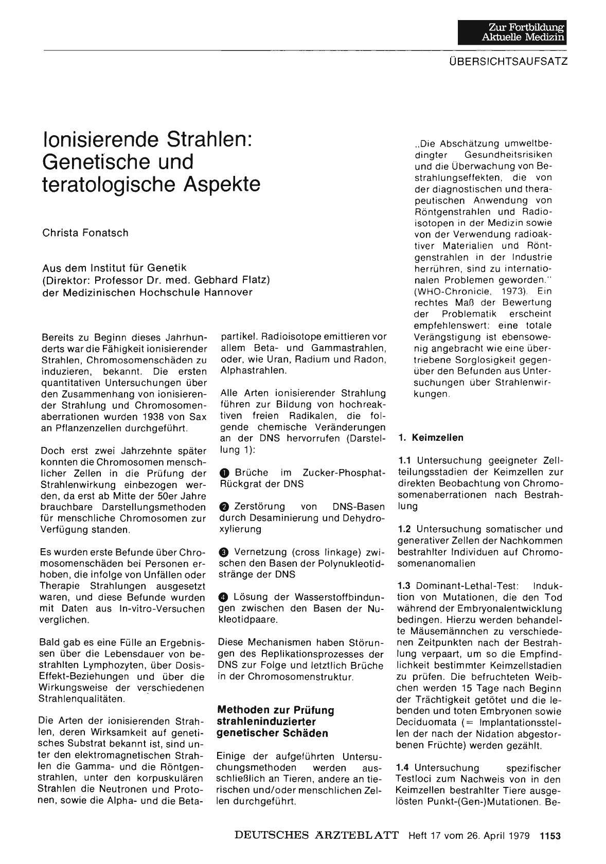 Vorschauseite 1: Ionisierende Strahlen: Genetische und teratologische Aspekte