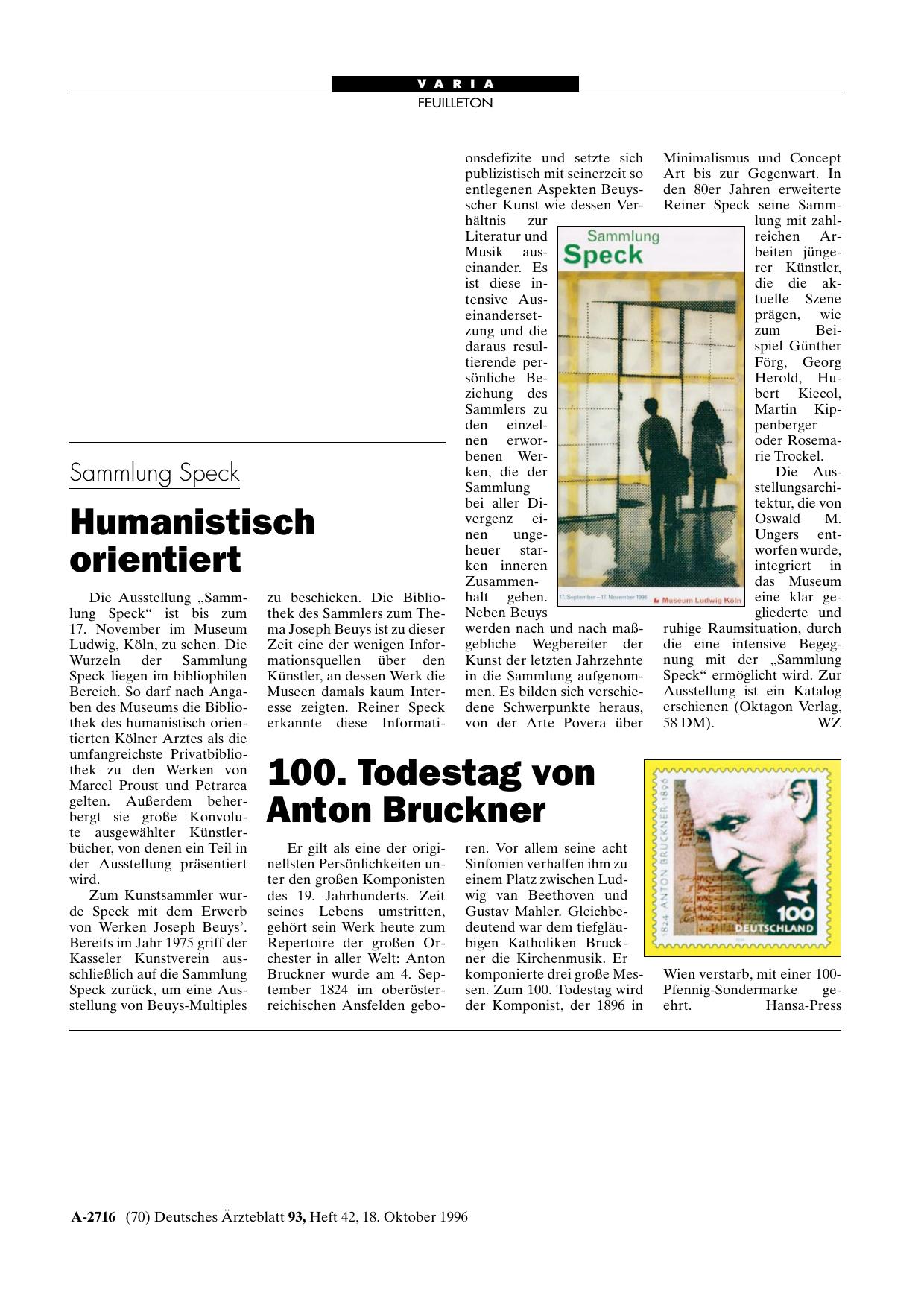 Vorschauseite 1: Sammlung Speck: Humanistisch orientiert