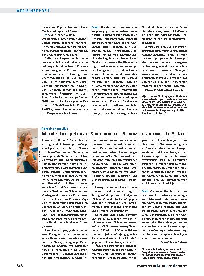Vorschauseite 1: Adhäsive Kapsulitis: Intraartikuläre Injektion von Steroiden mindert Schmerz und verbessert die Funktion