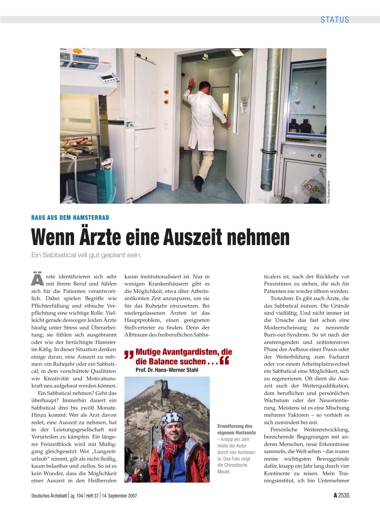Vorschauseite 1: Raus aus dem Hamsterrad: Wenn Ärzte eine Auszeit nehmen