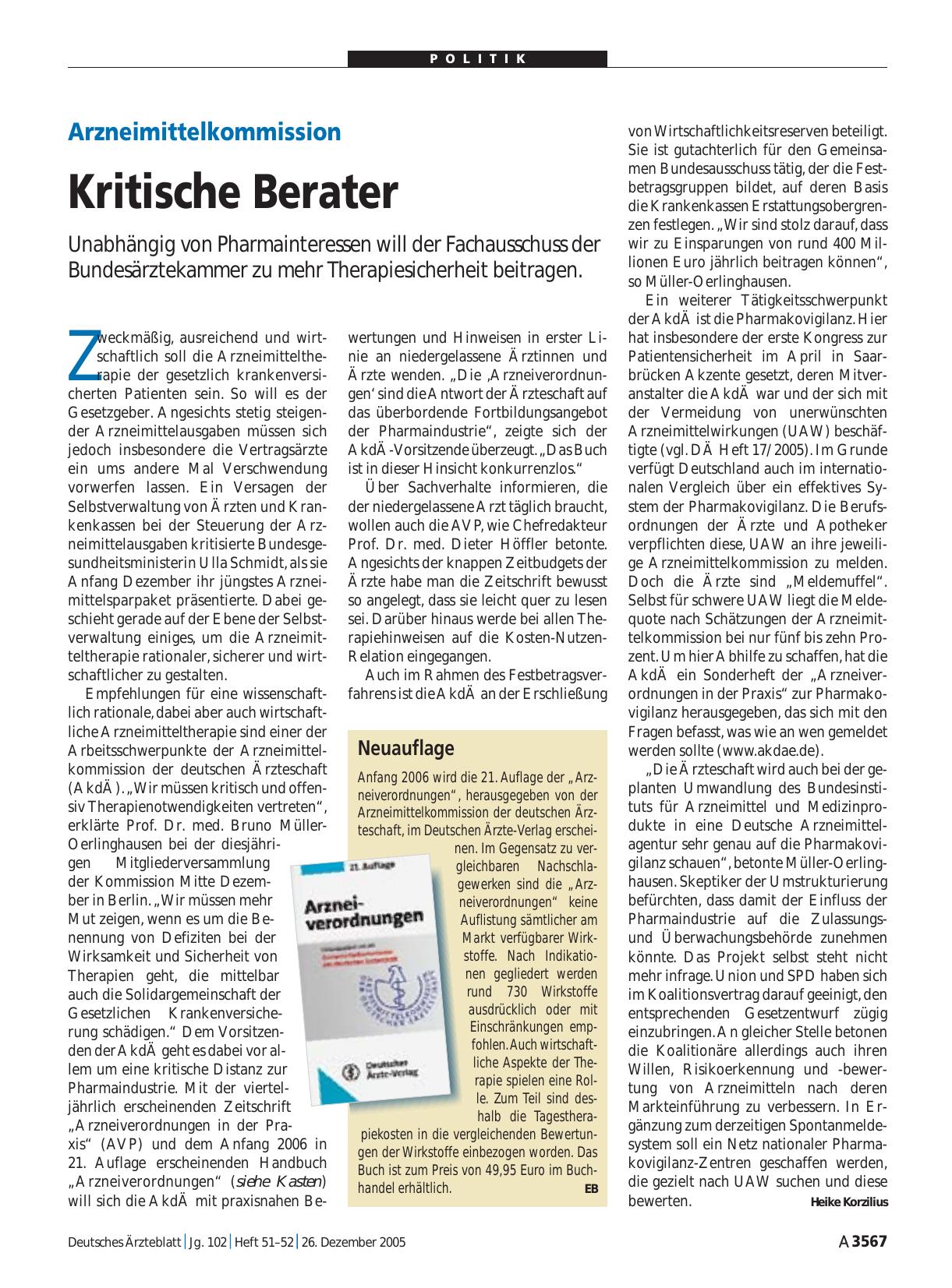 Vorschauseite 1: Arzneimittelkommission: Kritische Berater