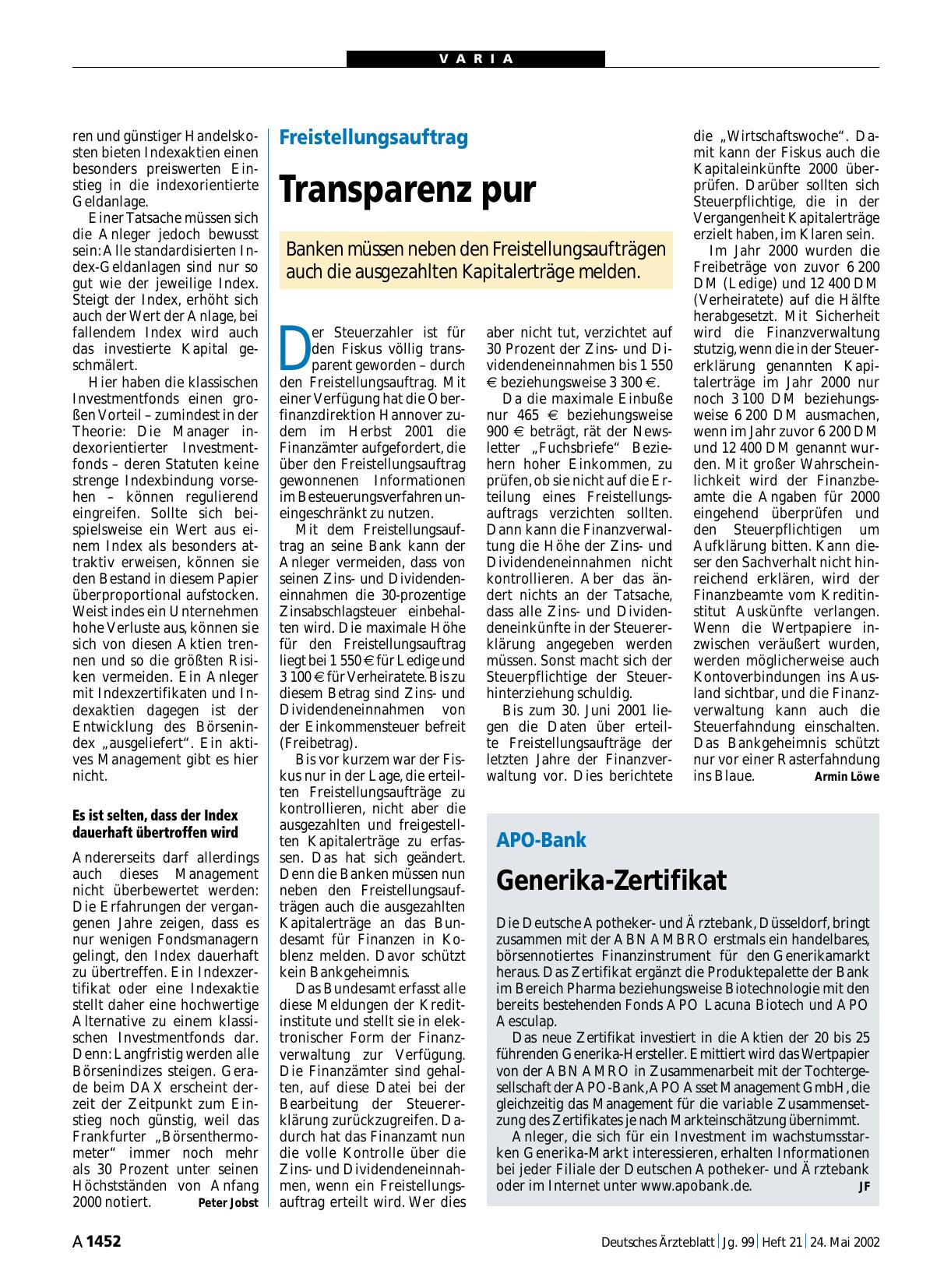 Vorschauseite 1: Freistellungsauftrag: Transparenz pur