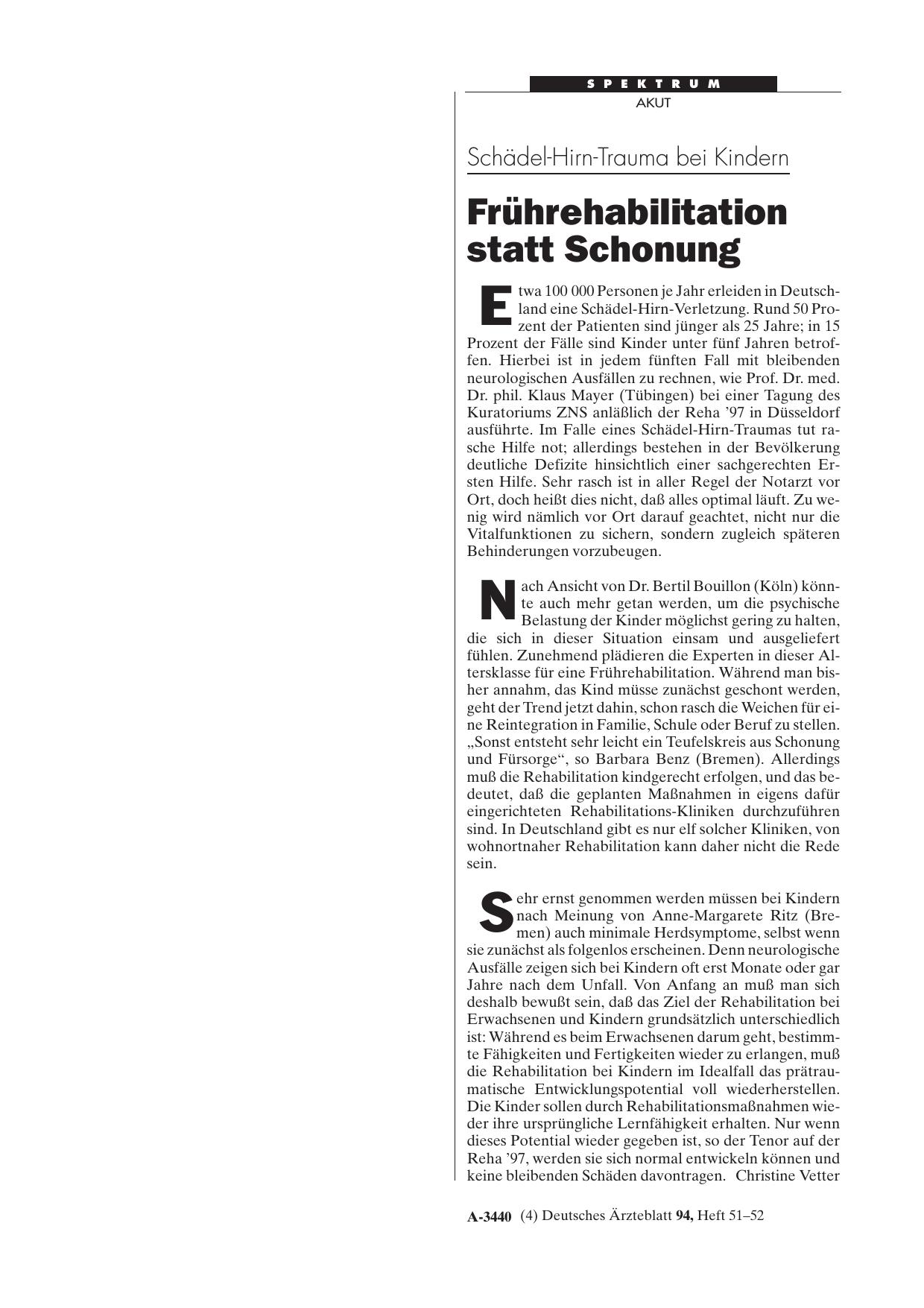 Vorschauseite 1: Schädel-Hirn-Trauma bei Kindern: Frührehabilitation statt Schonung