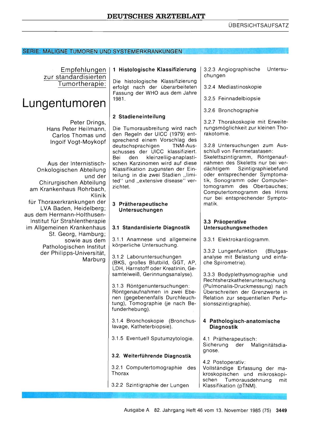Vorschauseite 1: SERIE: MALIGNE TUMOREN UND SYSTEMERKRANKUNGEN - Empfehlungen zur standardisierten Tumortherapie: Lungentumoren