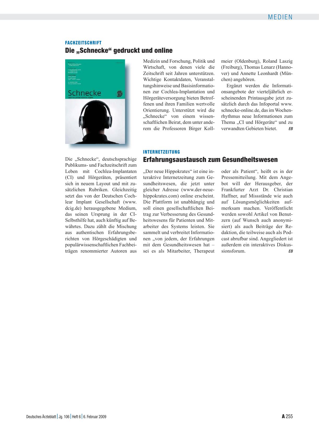 Vorschauseite 1: Internetzeitung: Erfahrungsaustausch zum Gesundheitswesen