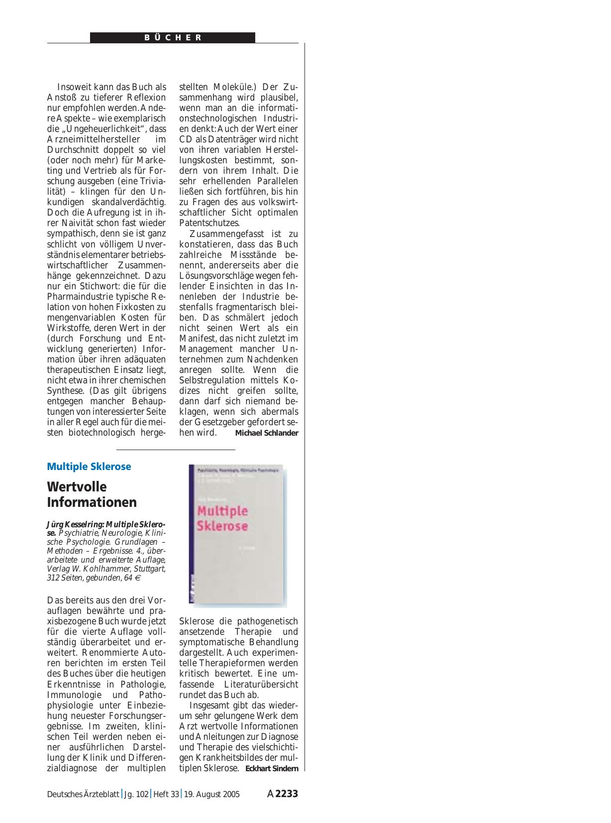 Vorschauseite 1: Multiple Sklerose. Psychiatrie, Neurologie, Klinische Psychologie