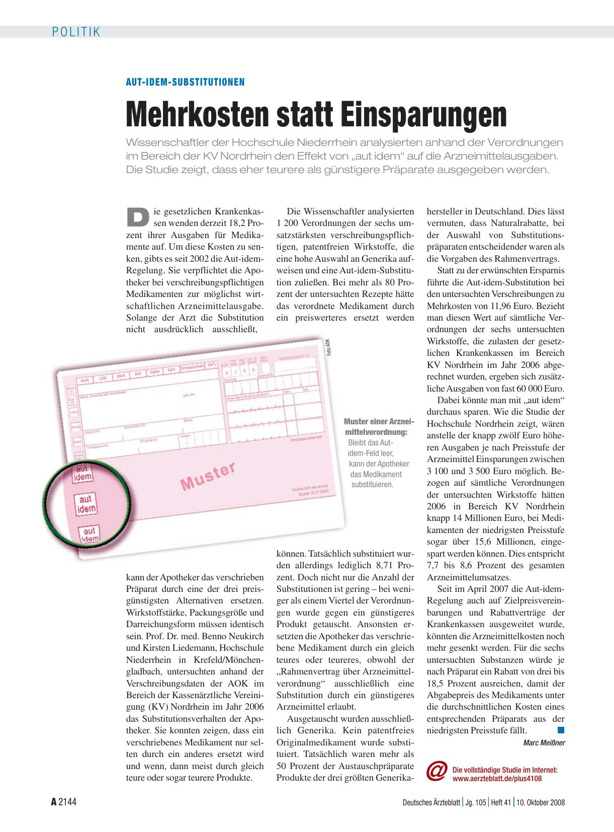 Vorschauseite 1: Aut-idem-Substitutionen: Mehrkosten statt Einsparungen