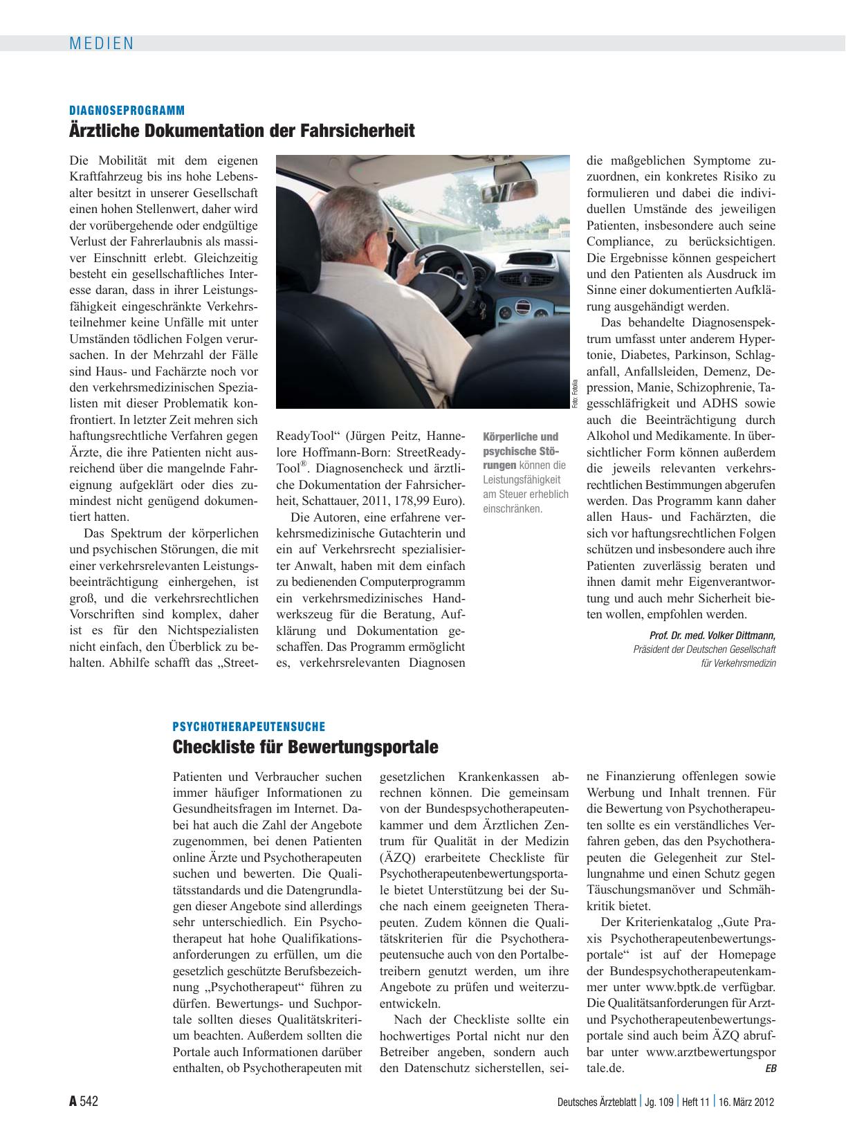 Vorschauseite 1: Diagnoseprogramm: Ärztliche Dokumentation der Fahrsicherheit