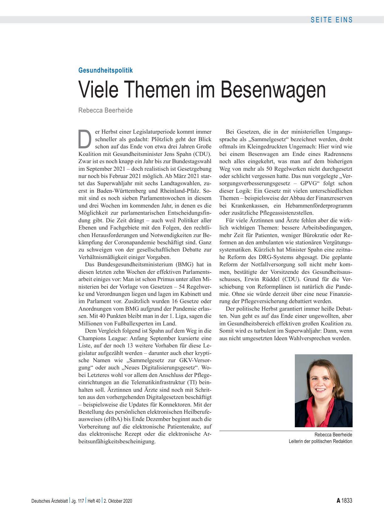 Vorschauseite 1: Gesundheitspolitik: Viele Themen im Besenwagen