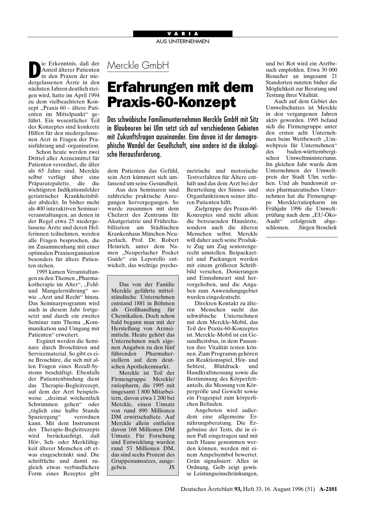 Vorschauseite 1: Merckle GmbH: Erfahrungen mit dem Praxis-60-Konzept