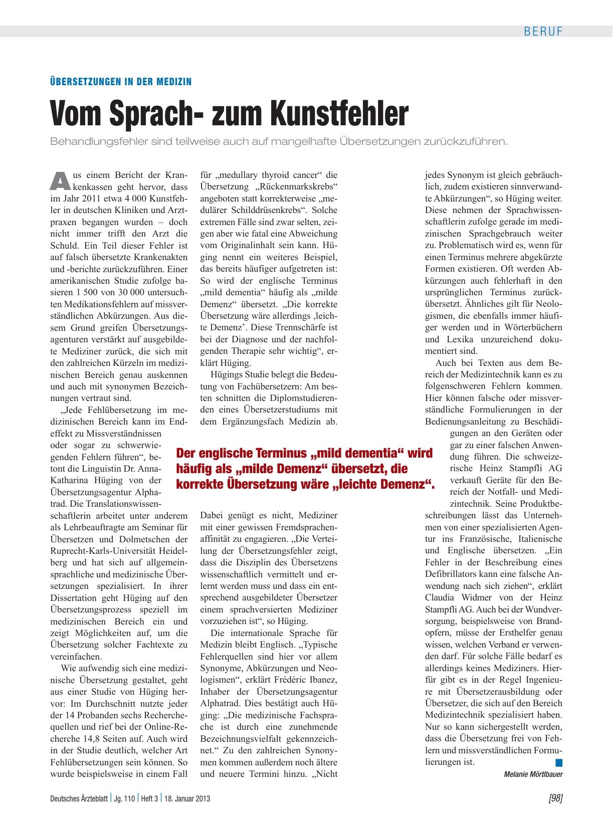 Vorschauseite 1: Übersetzungen in der Medizin: Vom Sprachzum Kunstfehler