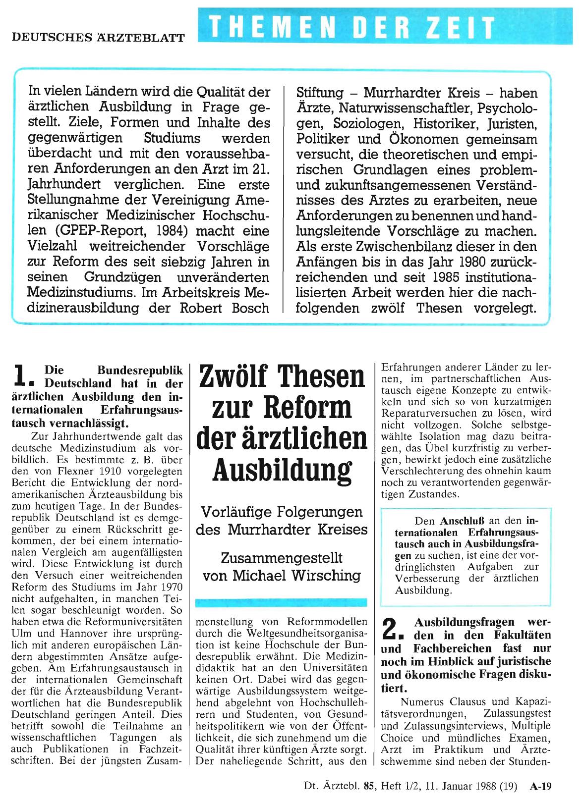 Vorschauseite 1: Zwölf Thesen zur Reform der ärztlichen Ausbildung