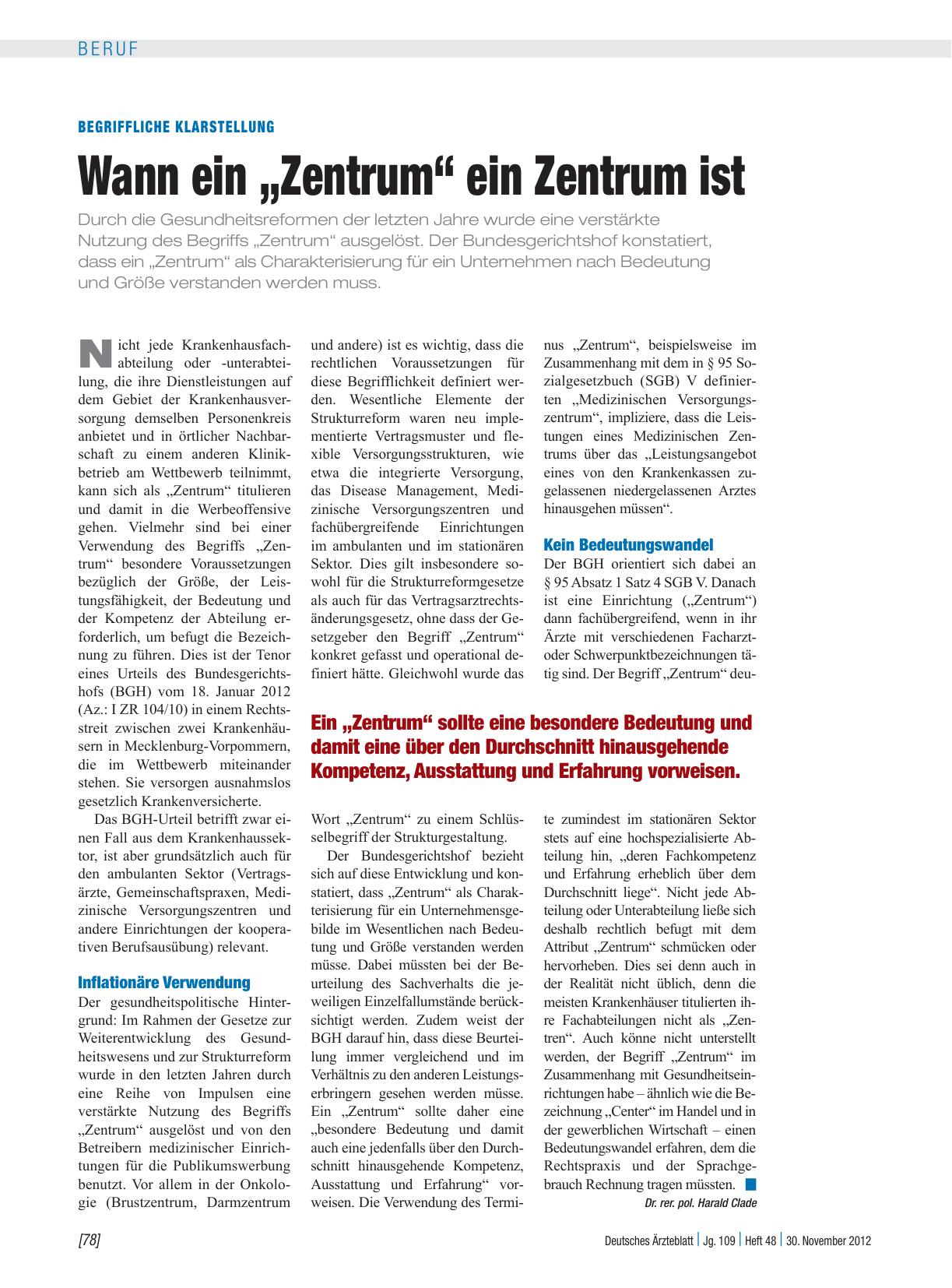 Vorschauseite 1: Begriffliche Klarstellung: Wann ein „Zentrum“ ein Zentrum ist