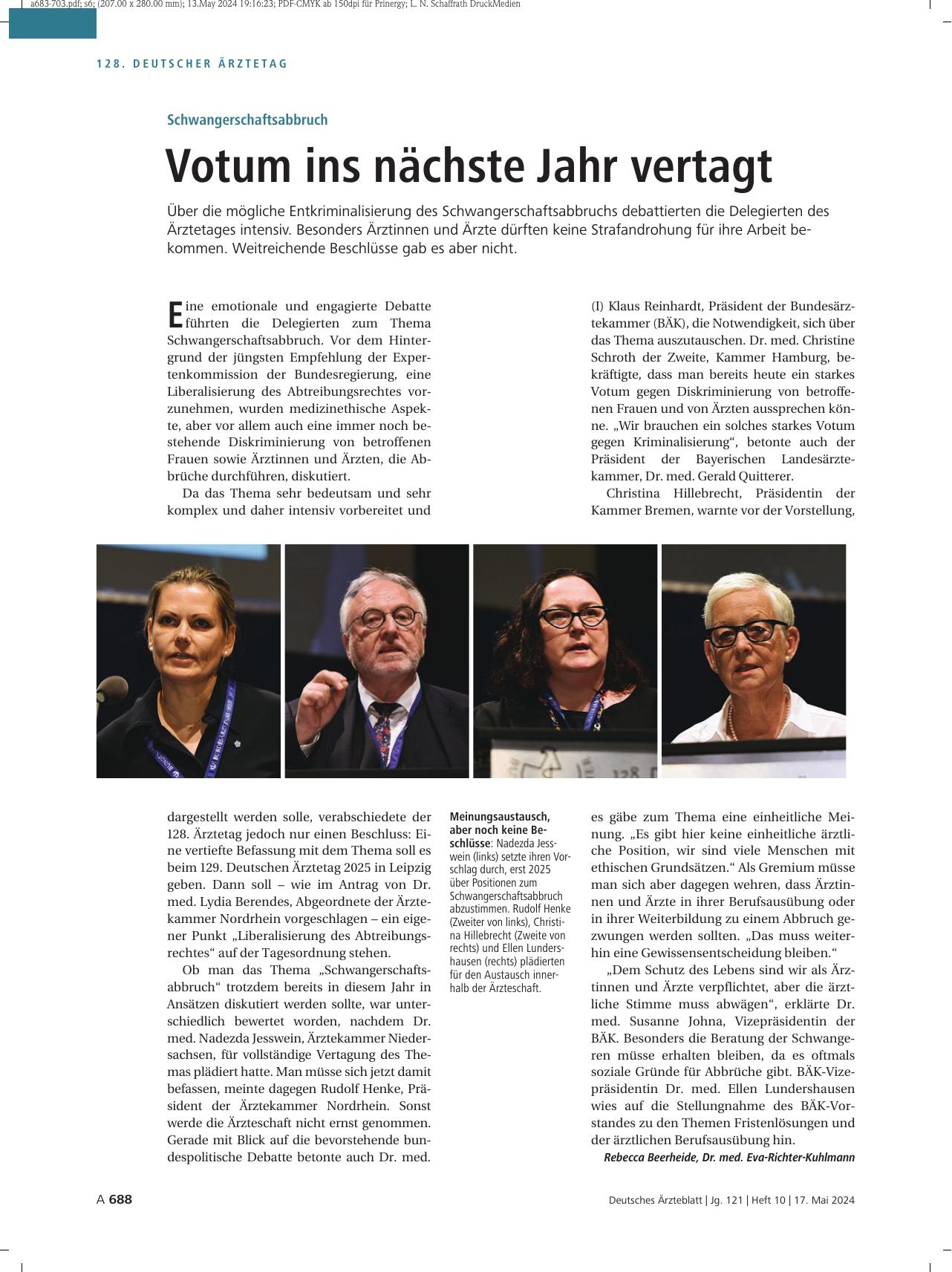 Vorschauseite 1: Schwangerschaftsabbruch: Votum ins nächste Jahr vertagt