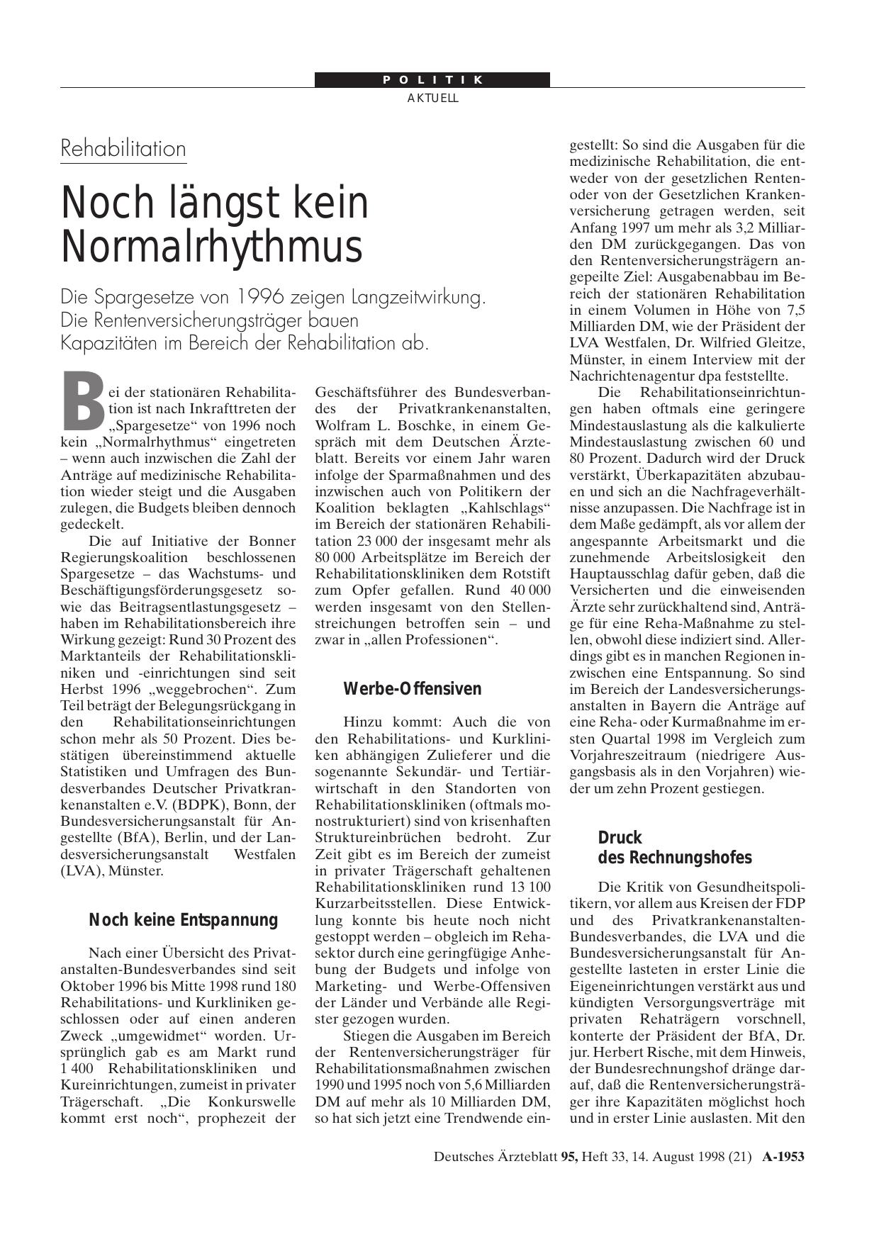 Vorschauseite 1: Rehabilitation: Noch längst kein Normalrhythmus
