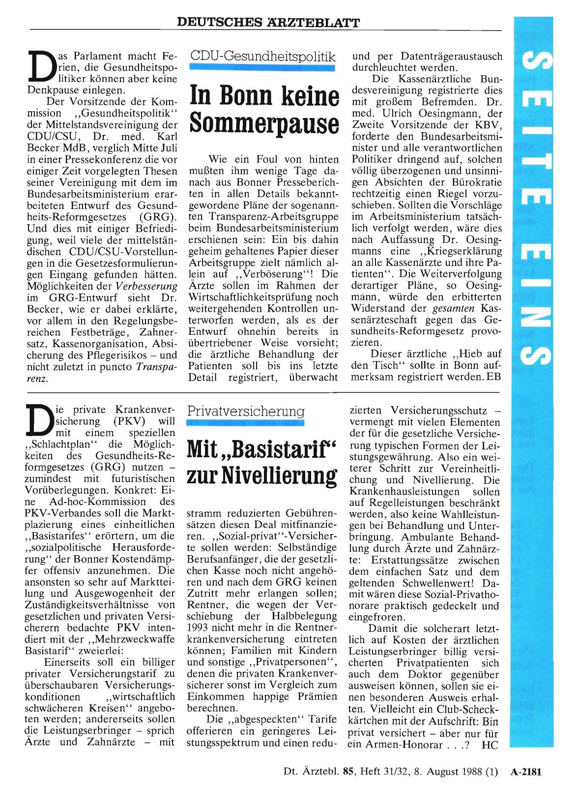 Vorschauseite 1: Privatversicherung Mit „Basistarif“ zur Nivellierung