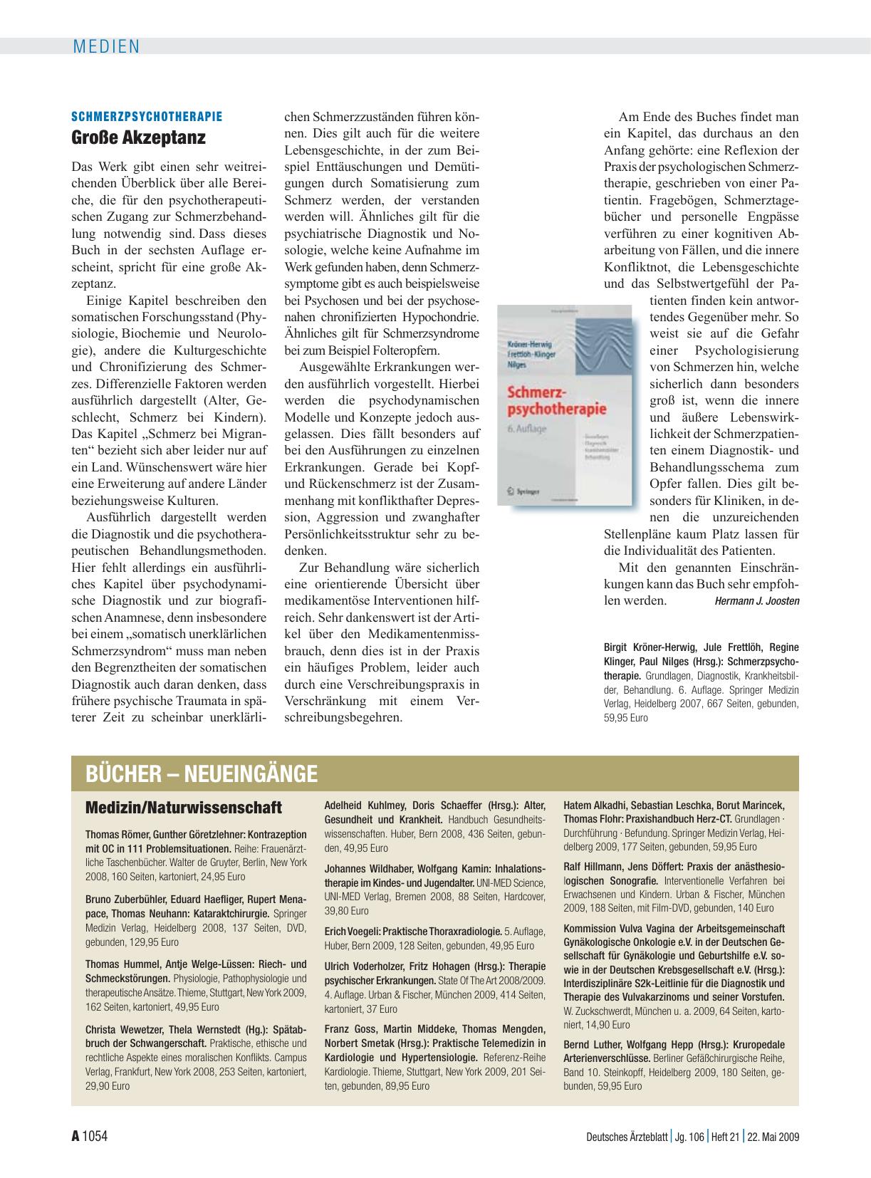 Vorschauseite 1: Schmerzpsychotherapie: Große Akzeptanz