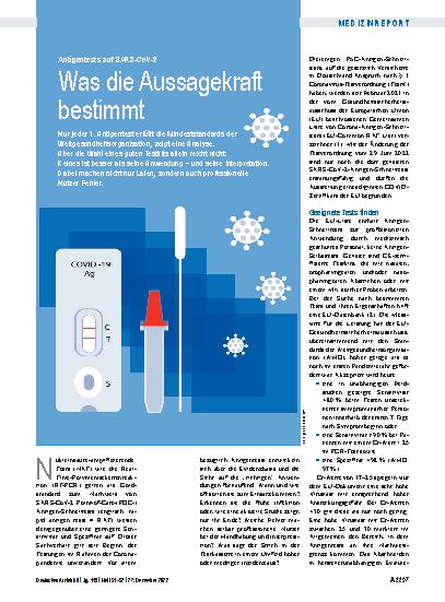 Vorschauseite 1: Antigentests auf SARS-CoV-2: Was die Aussagekraft bestimmt