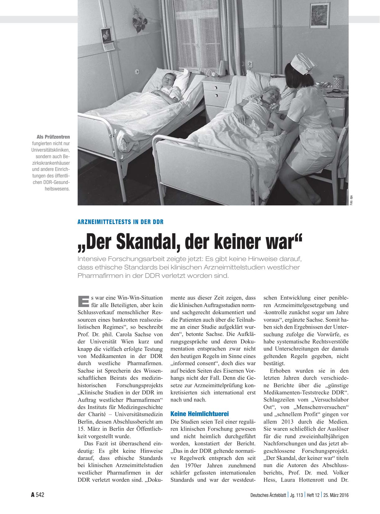Vorschauseite 1: Arzneimitteltests in der DDR: „Der Skandal, der keiner war“