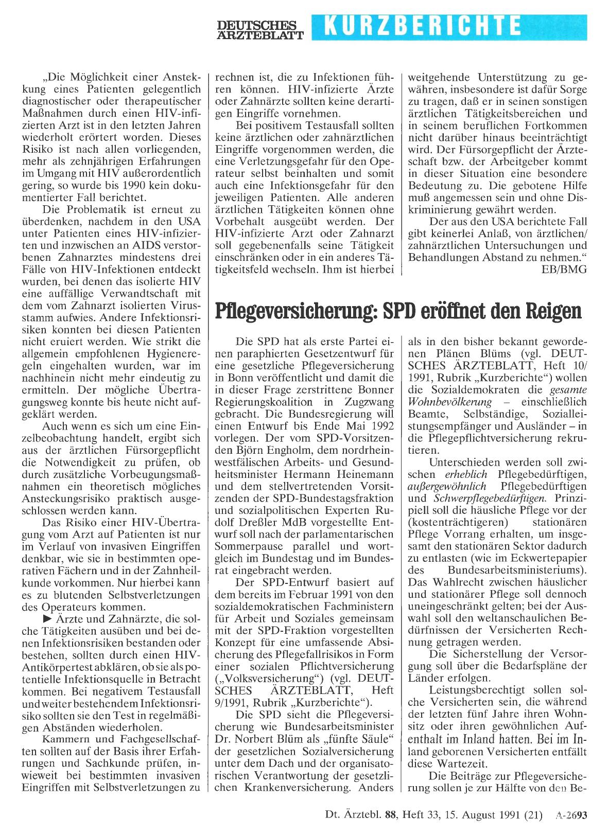 Vorschauseite 1: Pflegeversicherung: SPD eröffnet den Reigen