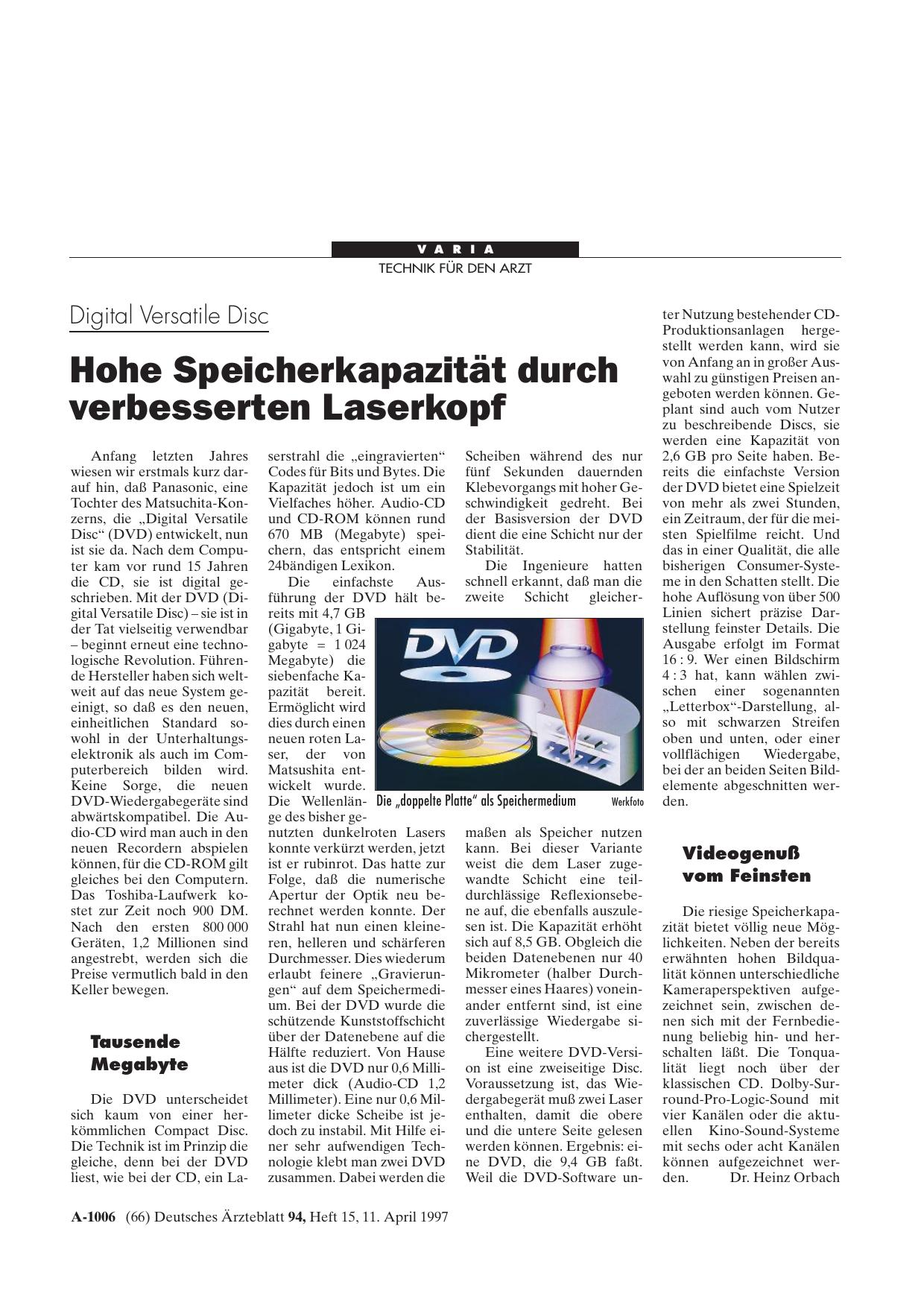 Vorschauseite 1: Digital Versatile Disc: Hohe Speicherkapazität durch verbesserten Laserkopf