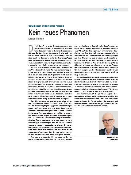 Vorschauseite 1: Gewalt gegen medizinisches Personal: Kein neues Phänomen