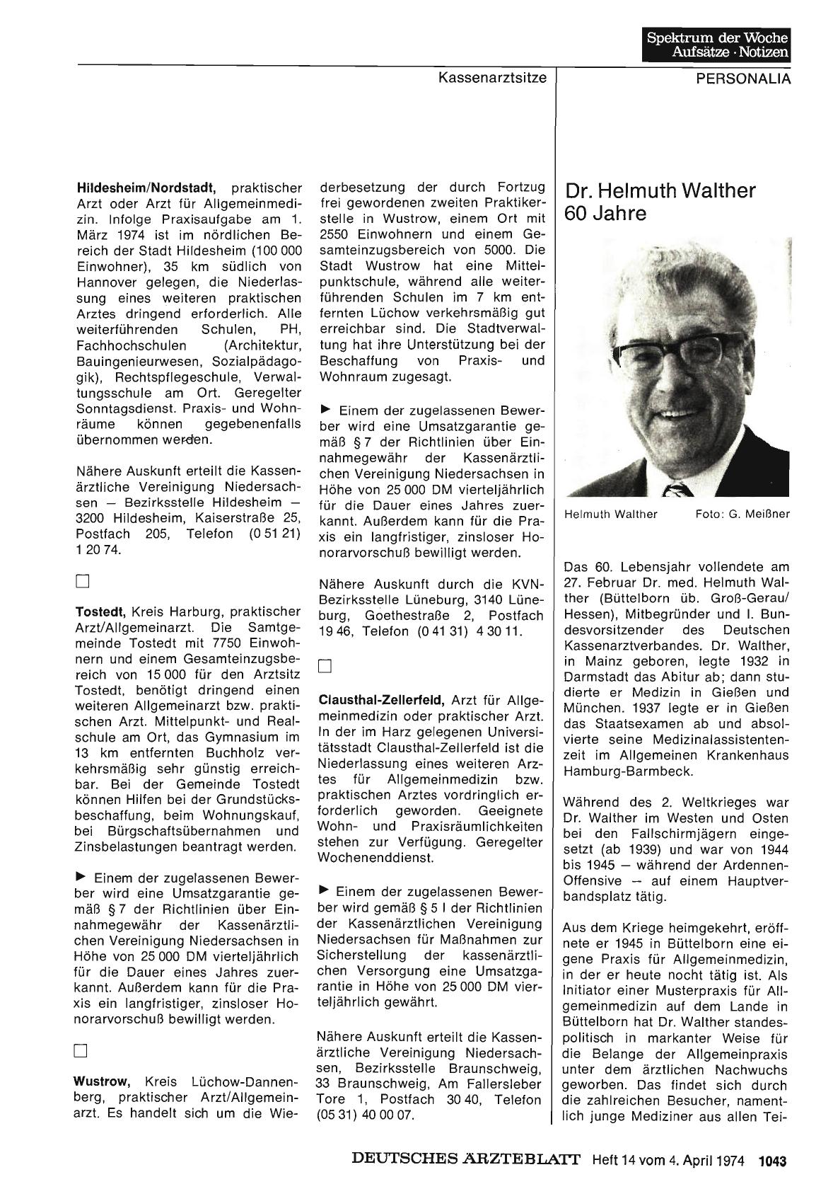 Vorschauseite 1: Dr. Helmuth Walther 60 Jahre