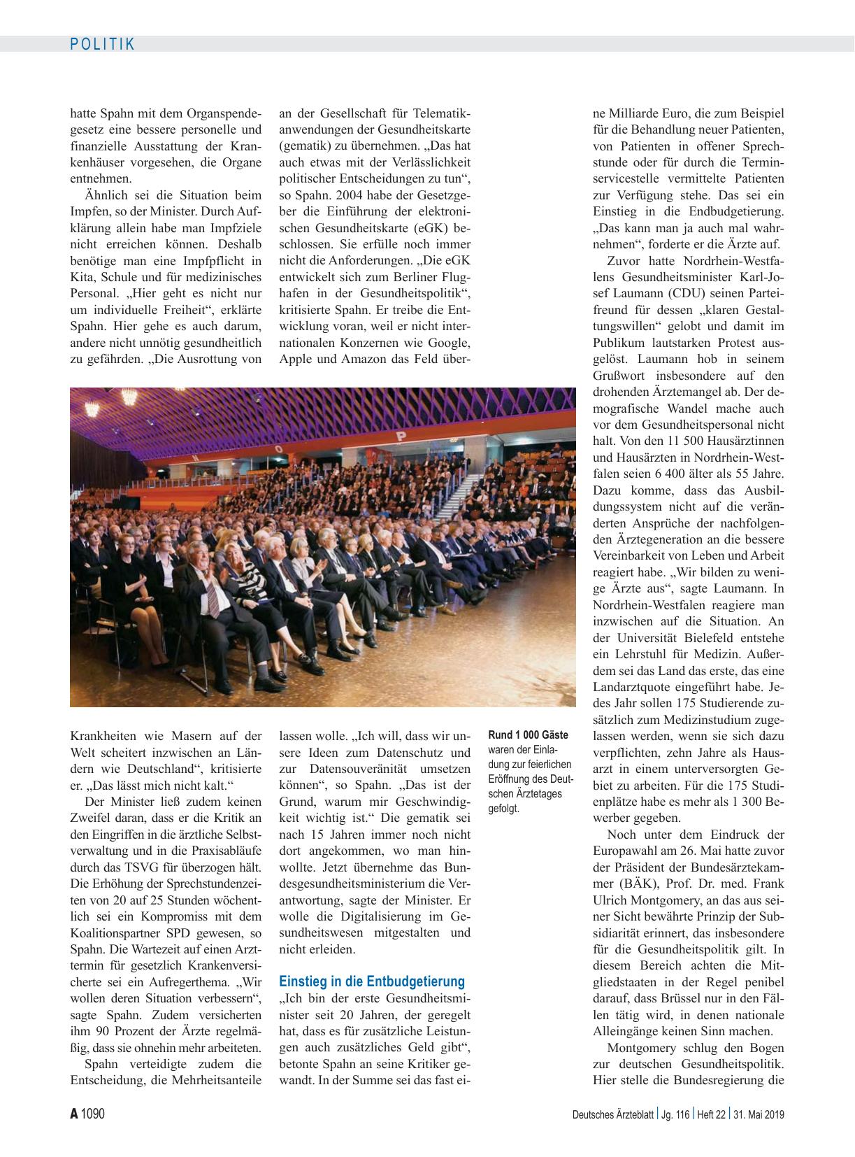 Vorschauseite 2: Eröffnung des 122. Deutschen Ärztetages: Zwischen Konsens und Konfrontation