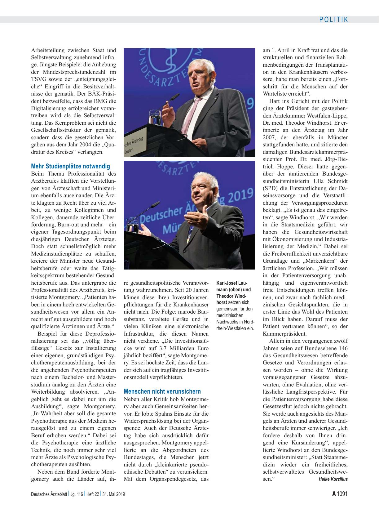 Vorschauseite 3: Eröffnung des 122. Deutschen Ärztetages: Zwischen Konsens und Konfrontation