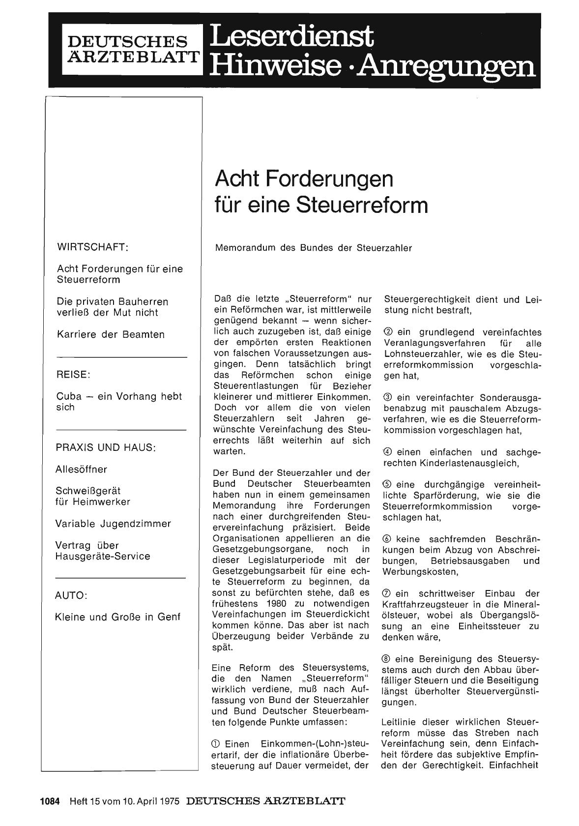 Vorschauseite 1: Acht Forderungen für eine Steuerreform