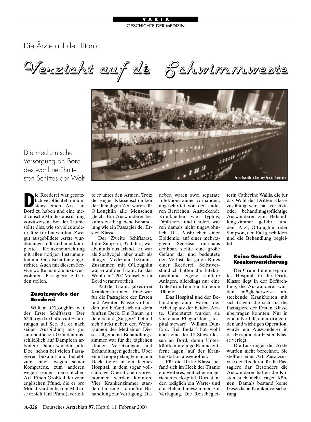 Vorschauseite 1: Die Ärzte auf der Titanic: Verzicht auf die Schwimmweste