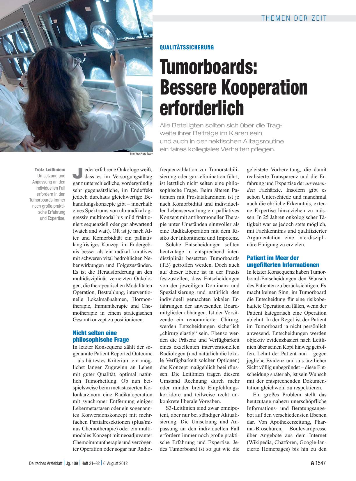 Vorschauseite 1: Qualitätssicherung: Tumorboards – Bessere Kooperation erforderlich