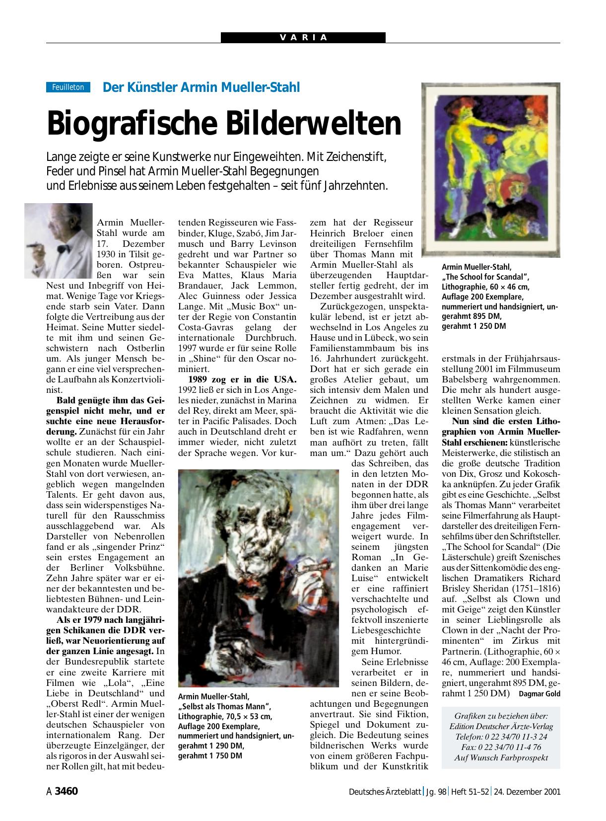 Vorschauseite 1: Der Künstler Armin Mueller-Stahl: Biografische Bilderwelten