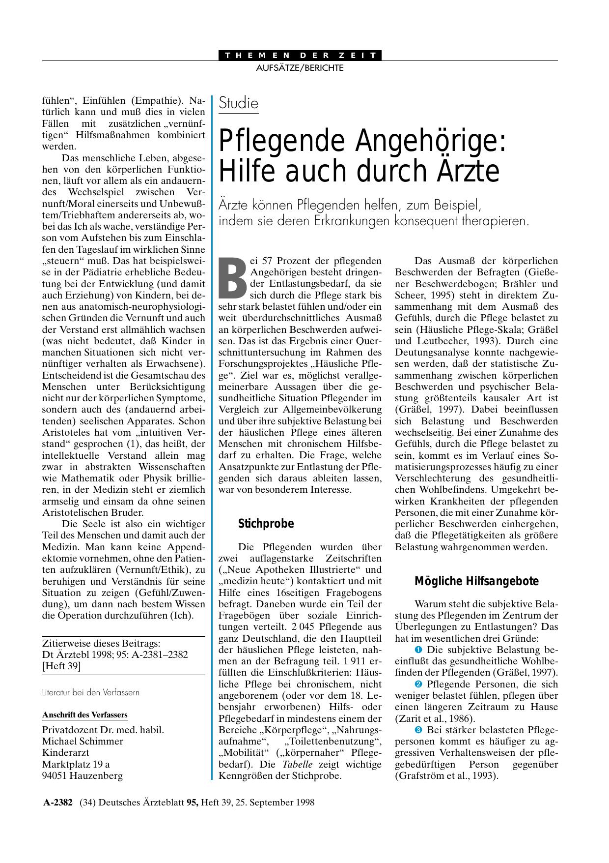 Vorschauseite 1: Studie – Pflegende Angehörige: Hilfe auch durch Ärzte
