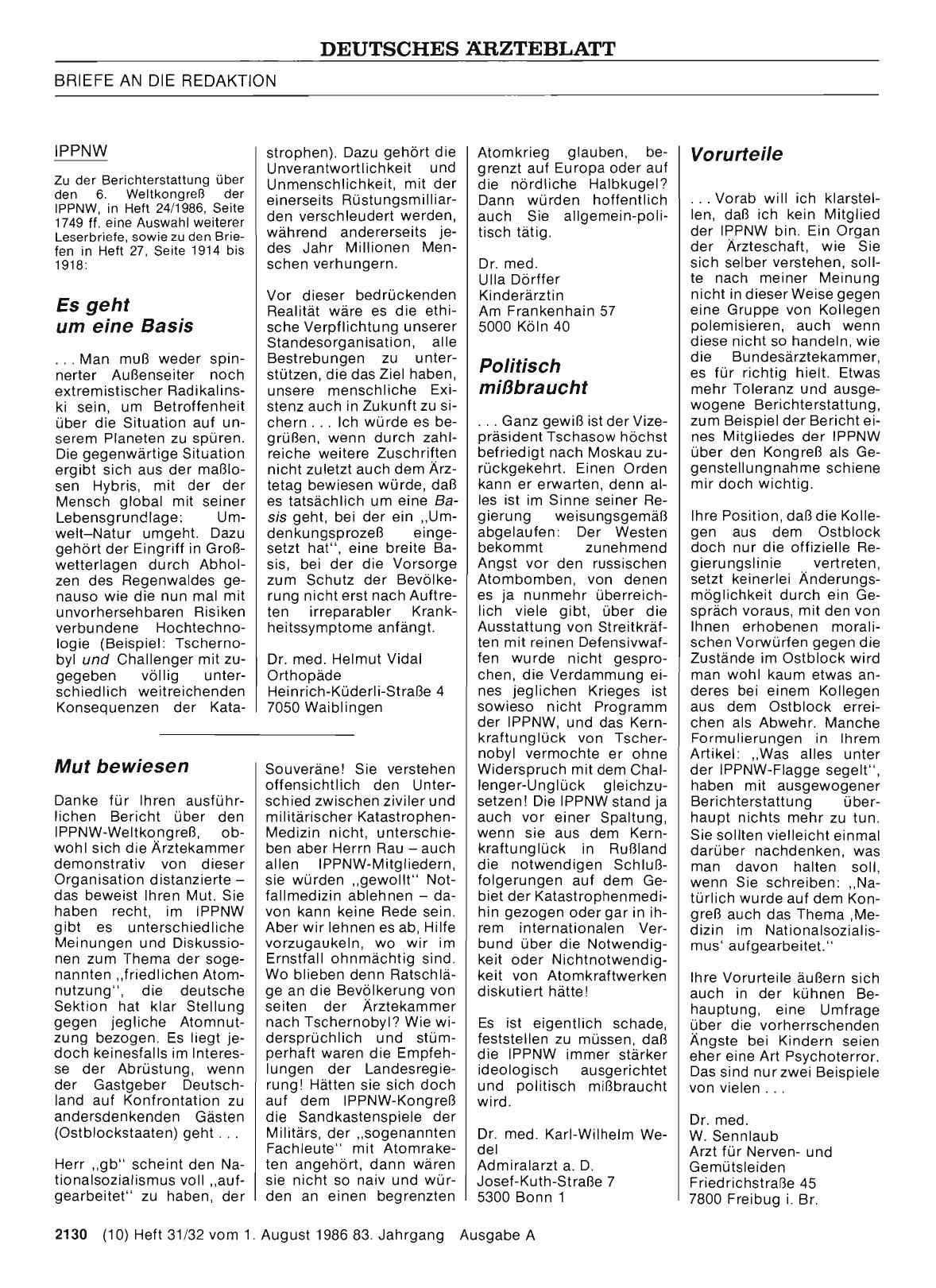 Vorschauseite 1: IPPNW: Politisch mißbraucht