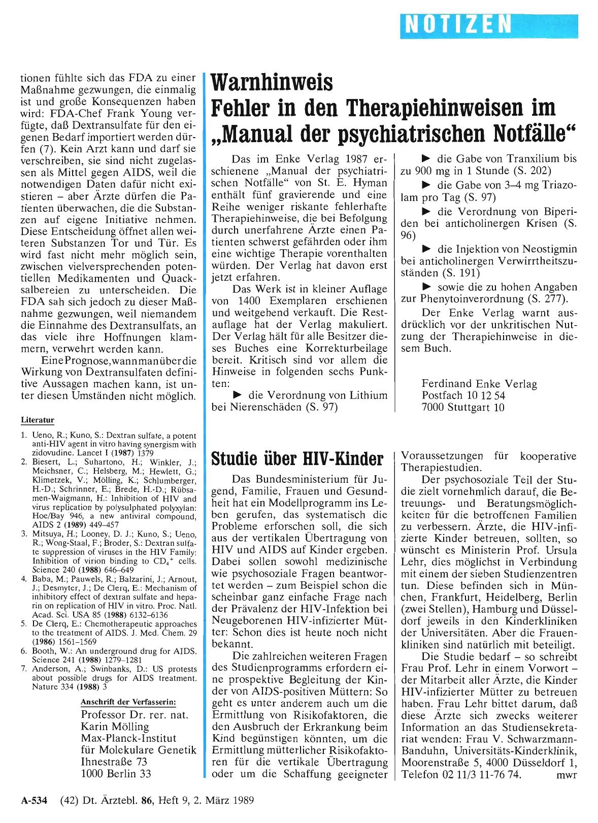 Vorschauseite 1: Warnhinweis: Fehler in den Therapiehinweisen im „Manual der psychiatrischen Notfälle“