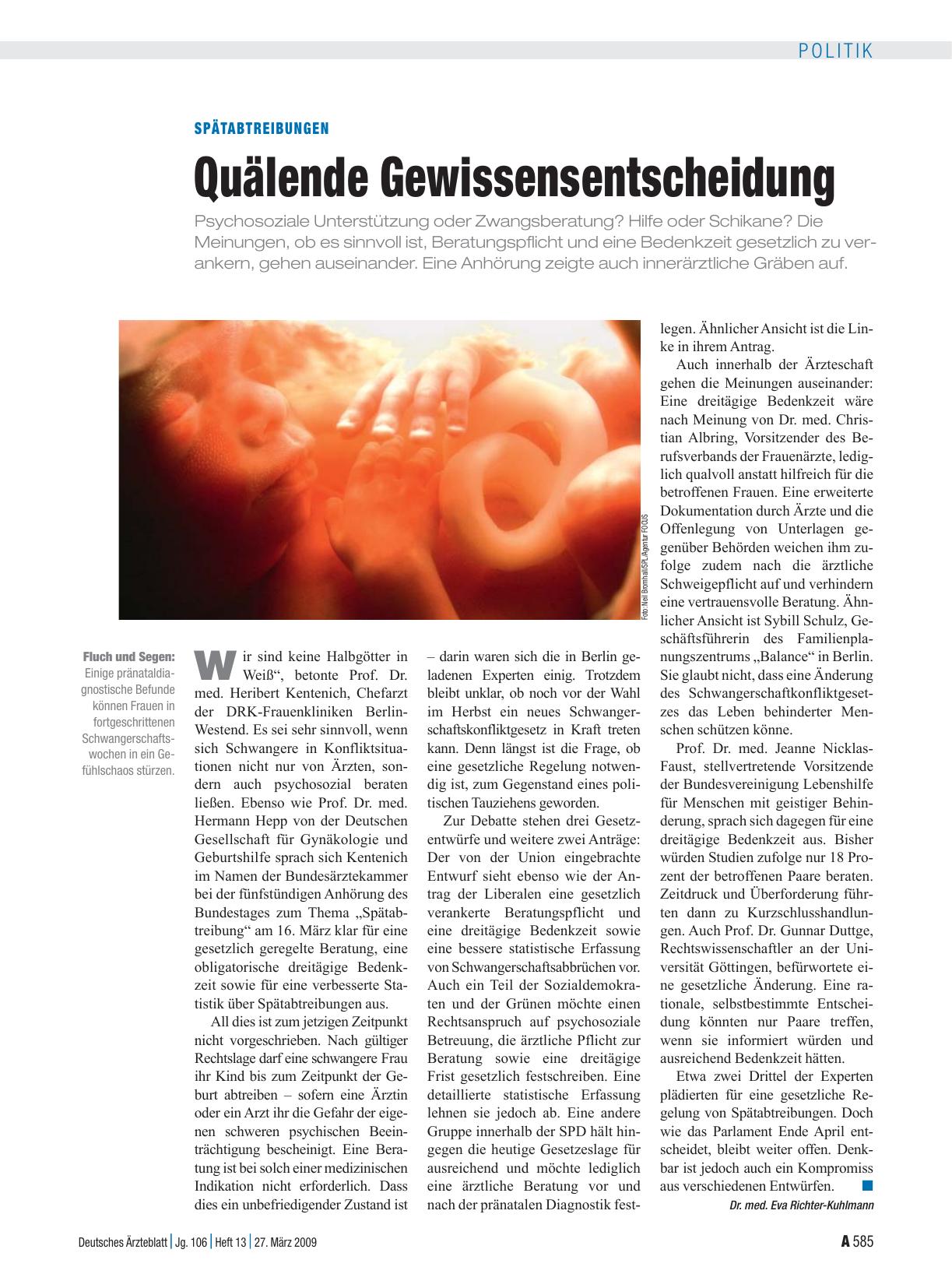 Vorschauseite 1: Spätabtreibungen: Quälende Gewissensentscheidung