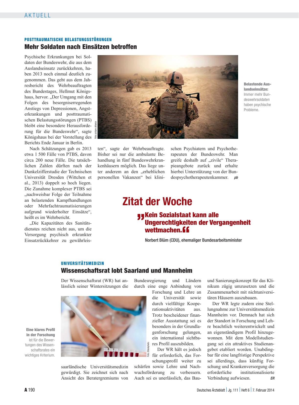 Vorschauseite 1: Posttraumatische Belastungsstörungen: Mehr Soldaten nach Einsätzen betroffen
