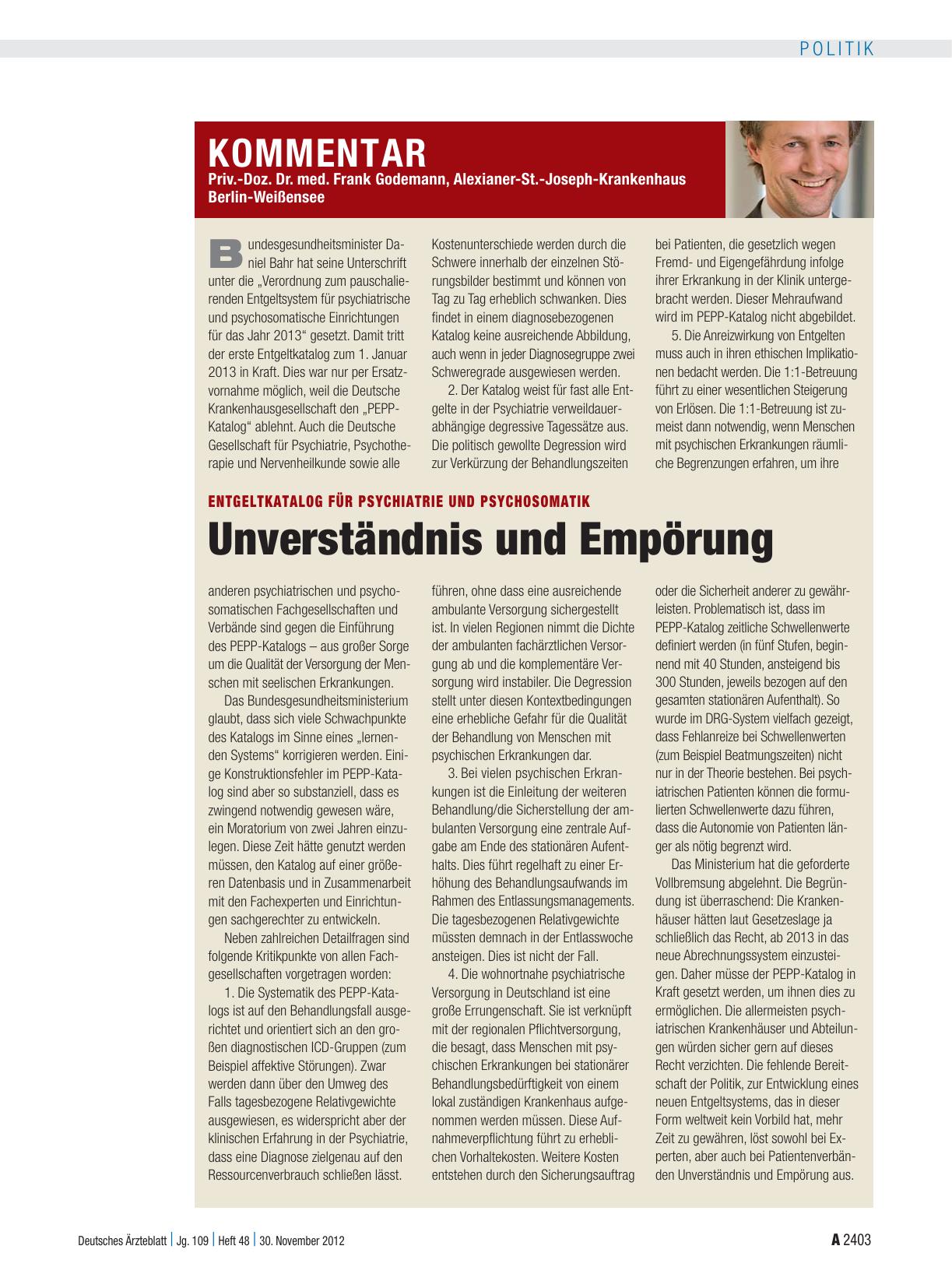 Vorschauseite 1: Entgeltkatalog für Psychiatrie und Psychosomatik: Unverständnis und Empörung