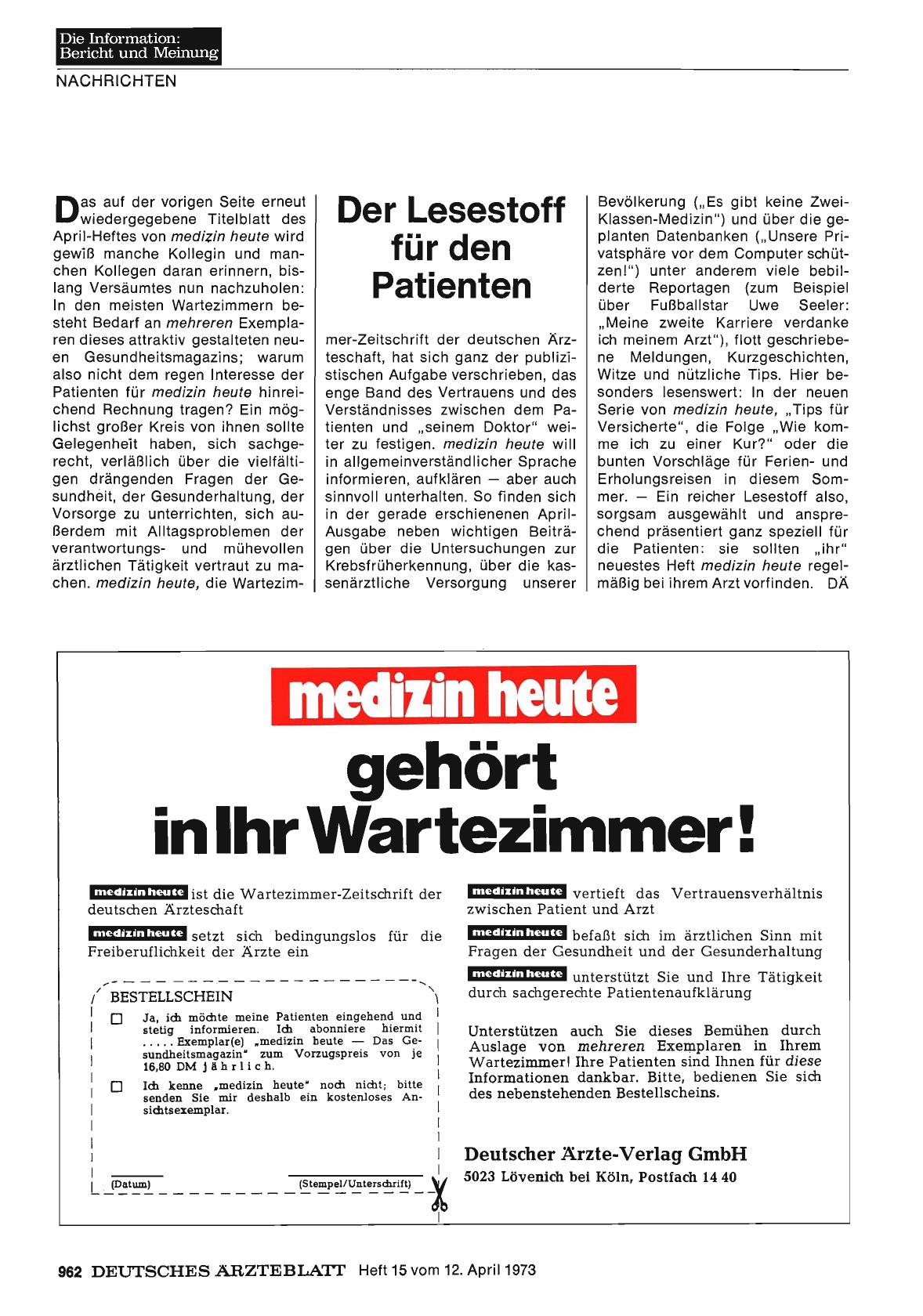 Vorschauseite 1: Der Lesestoff für den Patienten