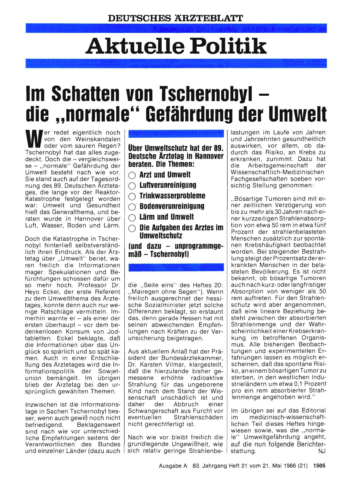 Vorschauseite 1: Im Schatten von Tschernobyl – die „normale“ Gefährdung der Umwelt