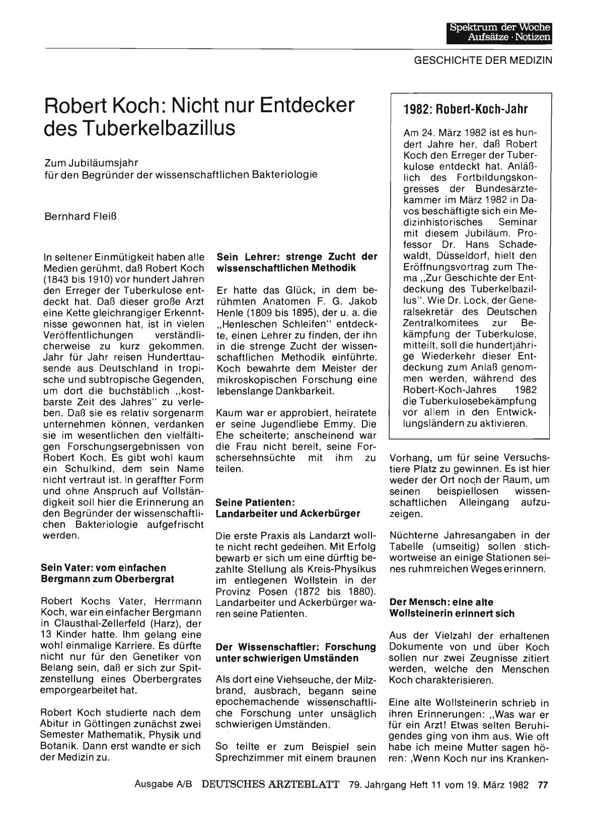 Vorschauseite 1: Robert Koch: Nicht nur Entdecker des Tuberkelbazillus