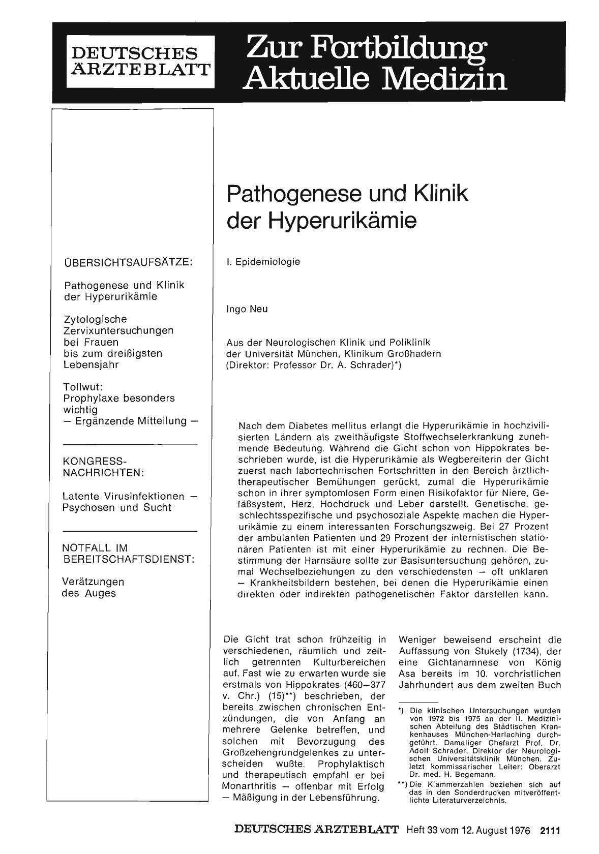 Vorschauseite 1: Pathogenese und Klinik der Hyperurikämie